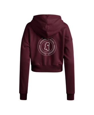 Women's Maroon Mississippi State Bulldogs Campus Queen Cropped Pullover Hoodie