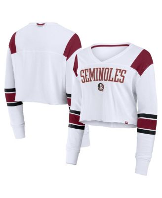 Fanatics - Women's White Florida State Seminoles Training Camp Cropped Long Sleeve V-Neck Fashion Top