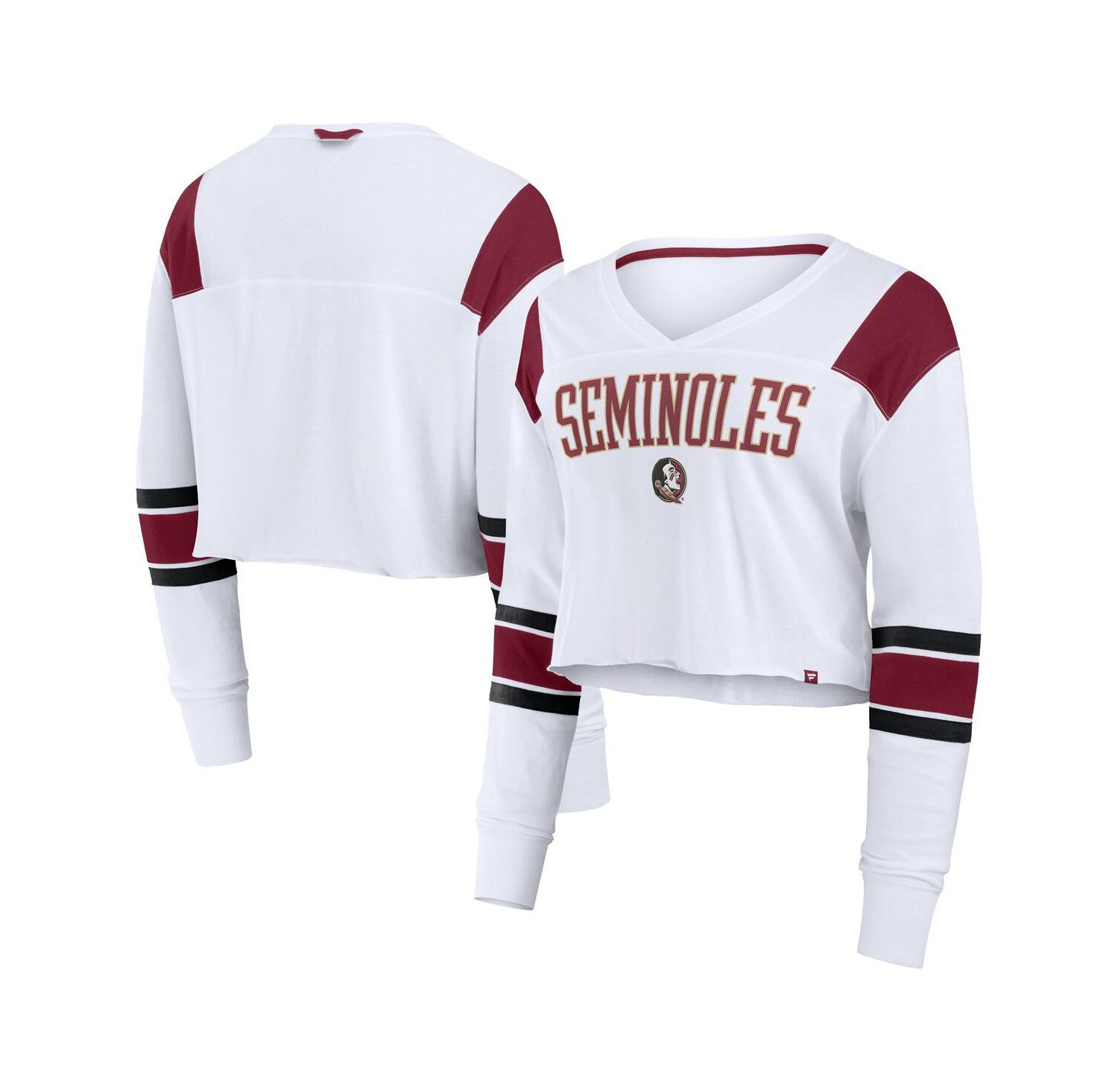 Women's White Florida State Seminoles Training Camp Cropped Long Sleeve V-Neck Fashion Top