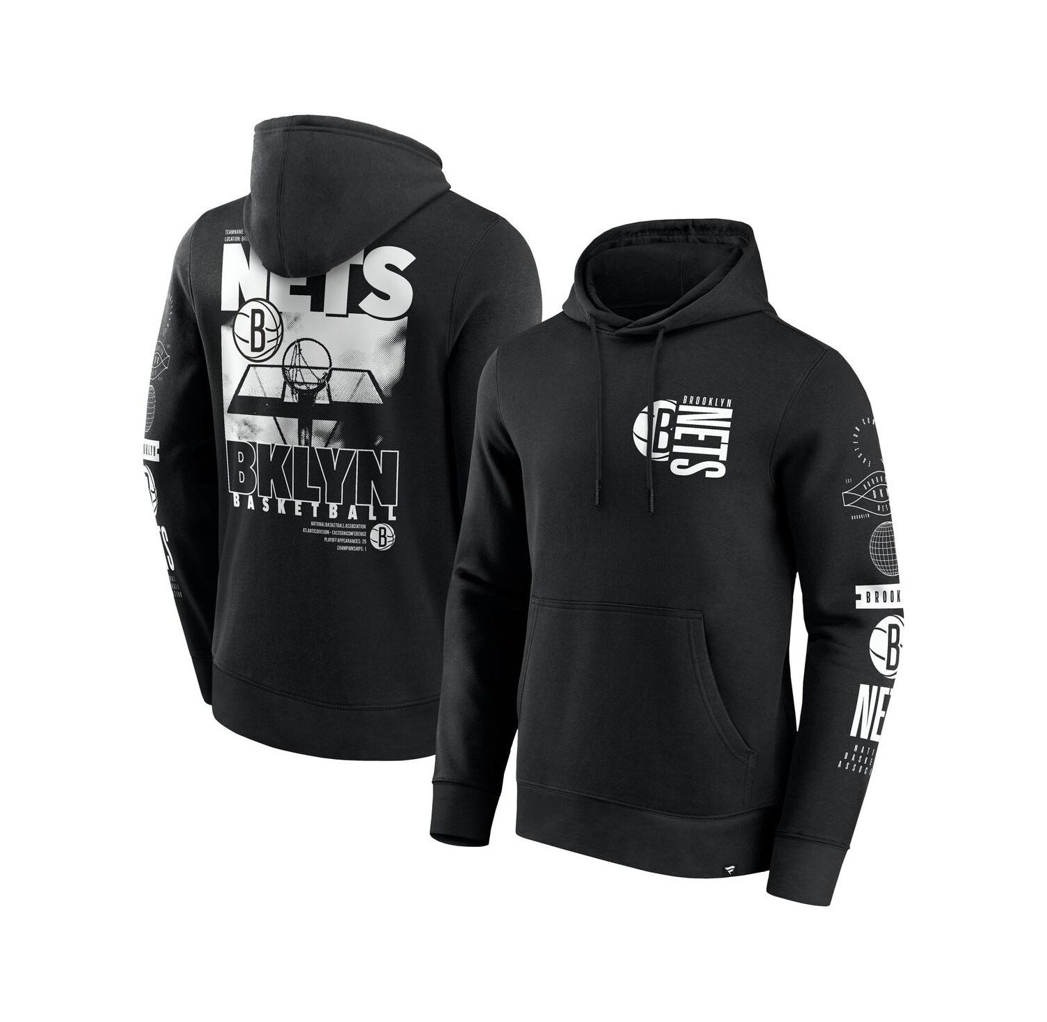 Men's Black Brooklyn Nets Game Time Crossover Pullover Hoodie