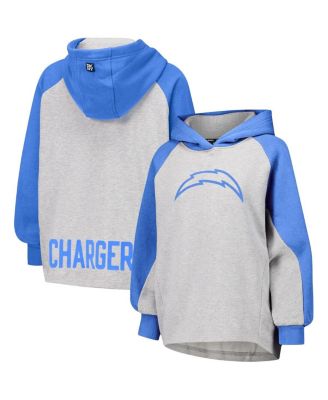 DKNY - Women's Gray/Powder Blue Los Angeles Chargers Joy Cropped Raglan Pullover Hoodie