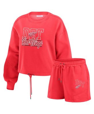 WEAR by Erin Andrews - Women's Red Detroit Red Wings Washed Fleece Sweatshirt Shorts Lounge Set
