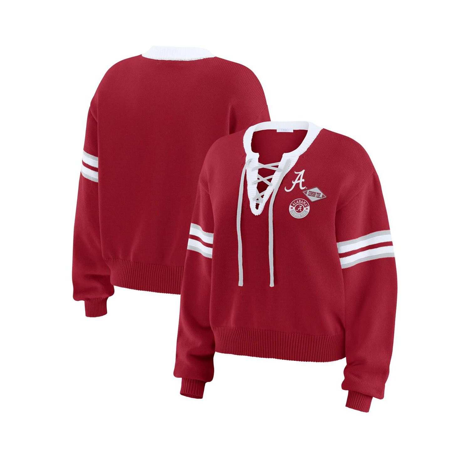 Women's Crimson Alabama Crimson Tide Lace-Up Pullover Sweater