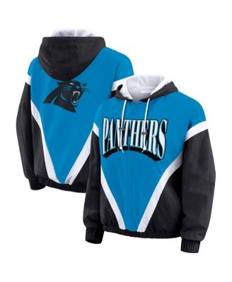 WEAR by Erin Andrews - Women's Blue/Black Carolina Panthers Retro Crinkle Full-Zip Hoodie Windbreaker