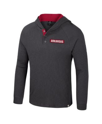 Men's Charcoal Arkansas Razorbacks Dujour Raglan Long Sleeve Henley Hoodie T-Shirt