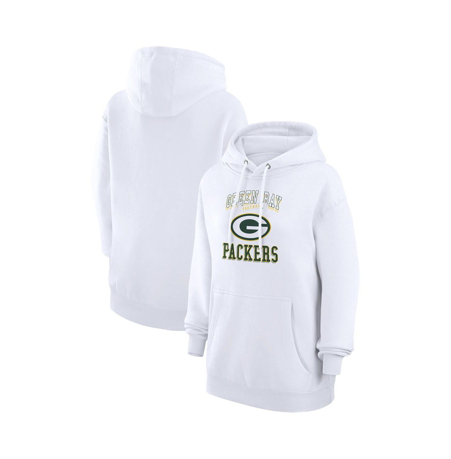 Женское худи G-III 4Her by Carl Banks White Green Bay Packers Team Logo Graphic Fleece Tri-Blend Pullover — фото 1