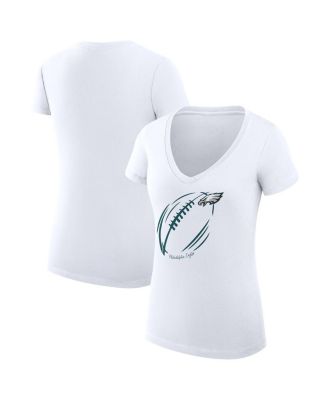 G-III 4Her by Carl Banks - Women's White Philadelphia Eagles Super-Slim Fit Lightweight Subtle Football V-Neck T-Shirt