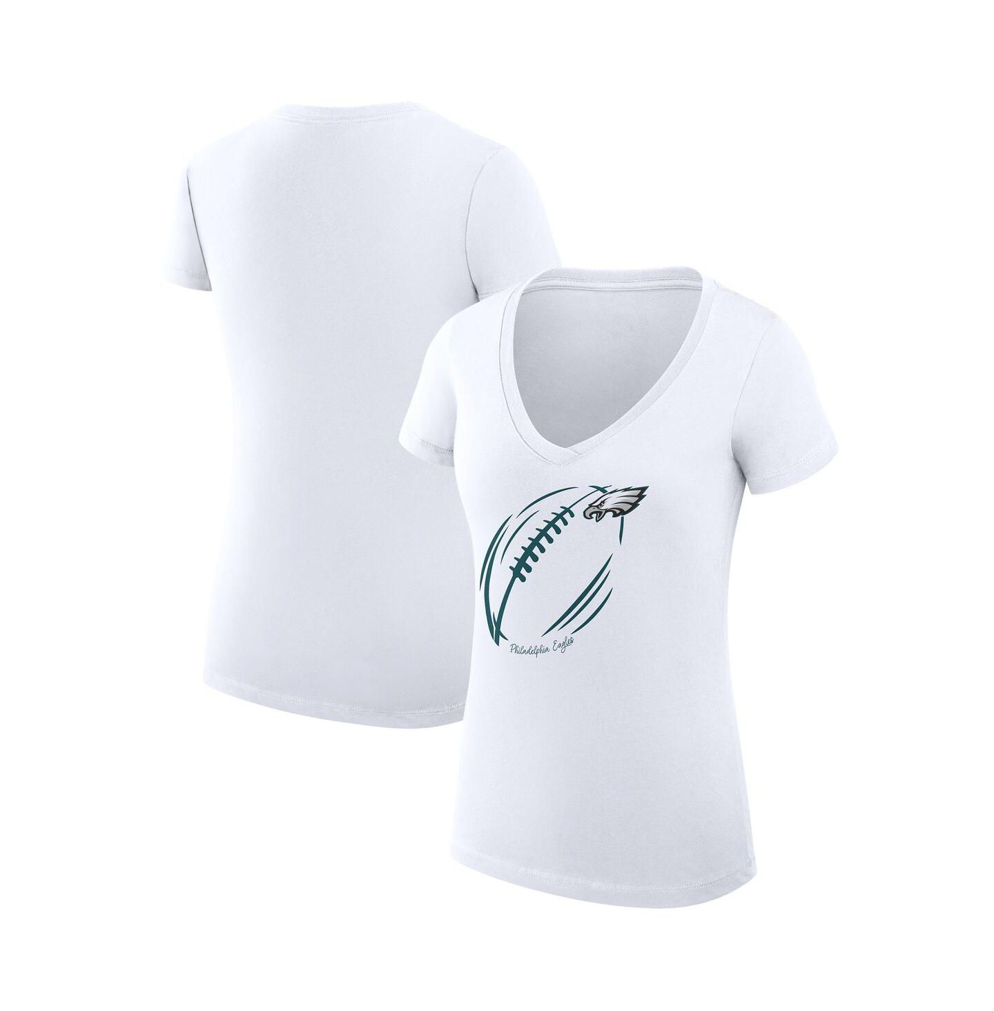 Женская футболка G-III 4Her by Carl Banks White Philadelphia Eagles Super-Slim Fit Lightweight Subtle Football V-Neck — фото 1
