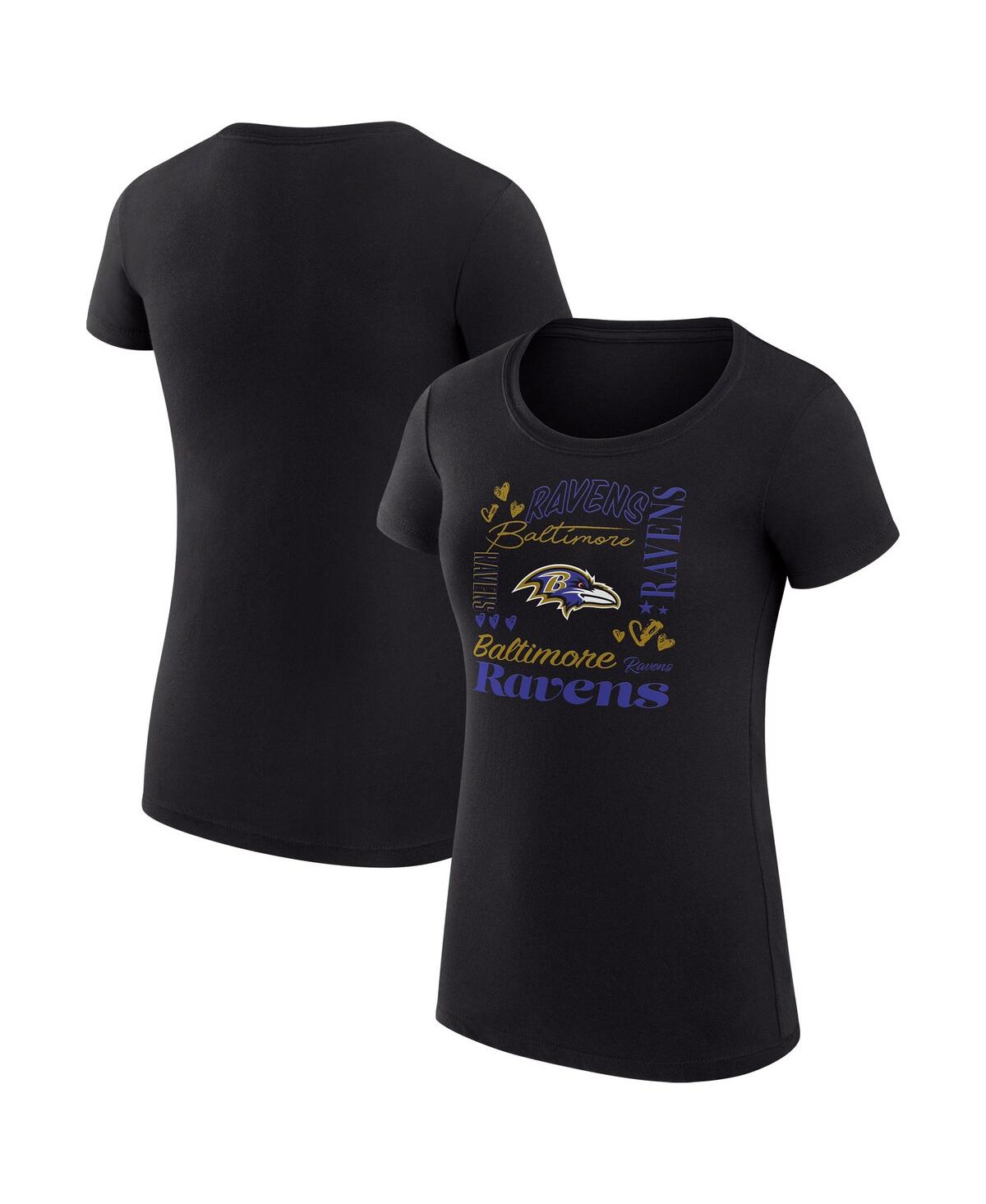 G-iii 4her By Carl Banks Women's Black Baltimore Ravens Super-slim Fit Lightweight Collage Team T-shirt In Multi