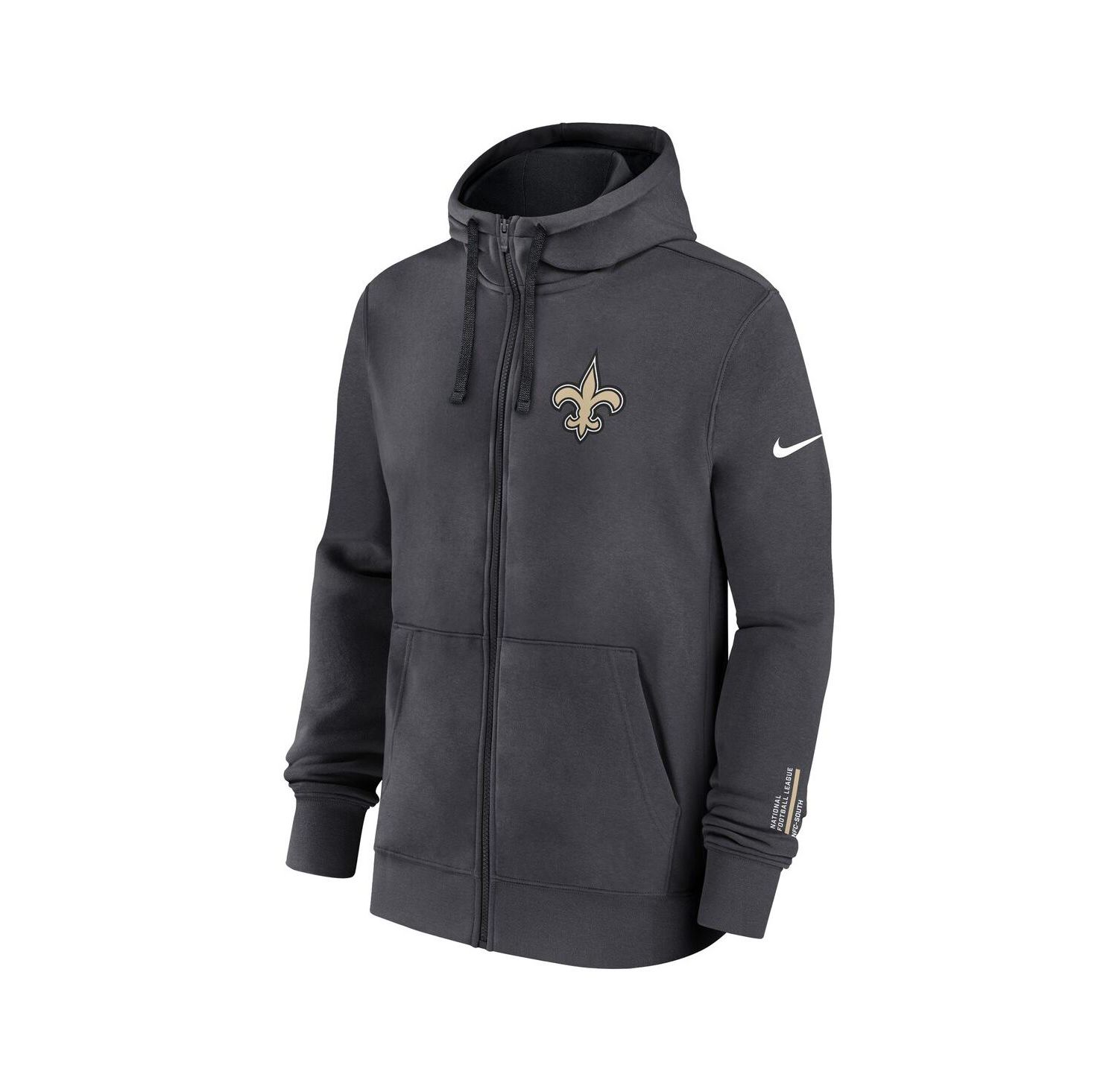 Men's Anthracite New Orleans Saints Primetime Club Full-Zip Hoodie