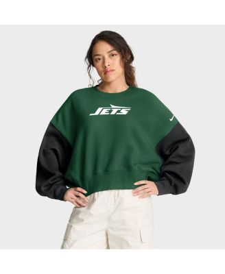 Women's Green New York Jets Oversized Color-Block Pullover Sweatshirt