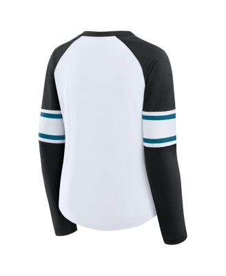 Women's White/Black Jacksonville Jaguars Redzone Blitz Package Raglan Lace-Up V-Neck Long Sleeve T-Shirt