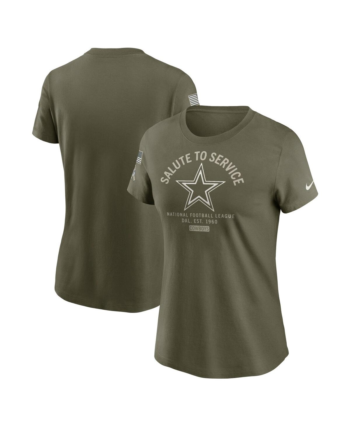 Nike Women's Olive Dallas Cowboys 2025 Salute To Service Sideline T-shirt In Animal Print