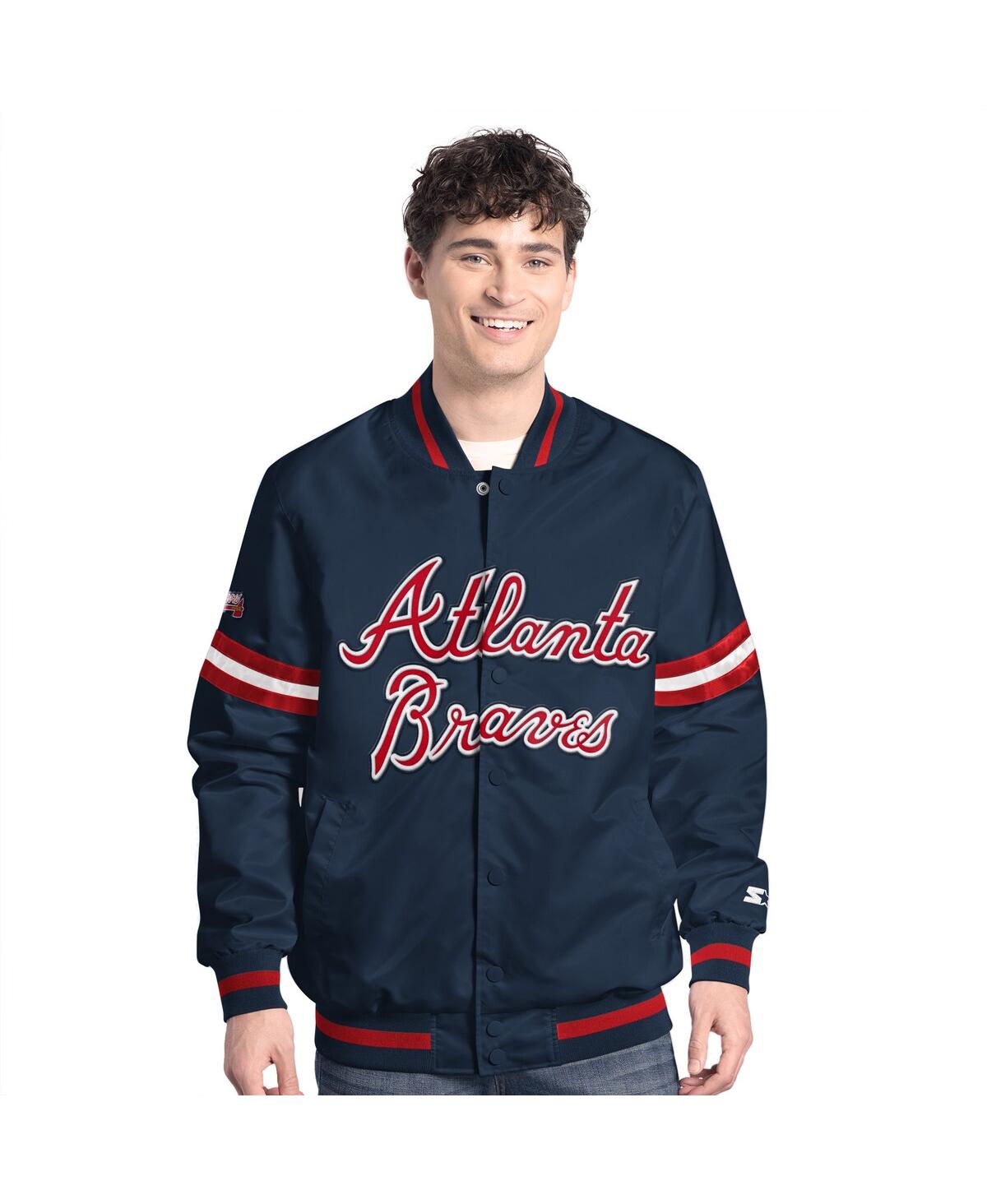 Starter Men's Navy Atlanta Braves Scout Full-Snap Varsity Jacket