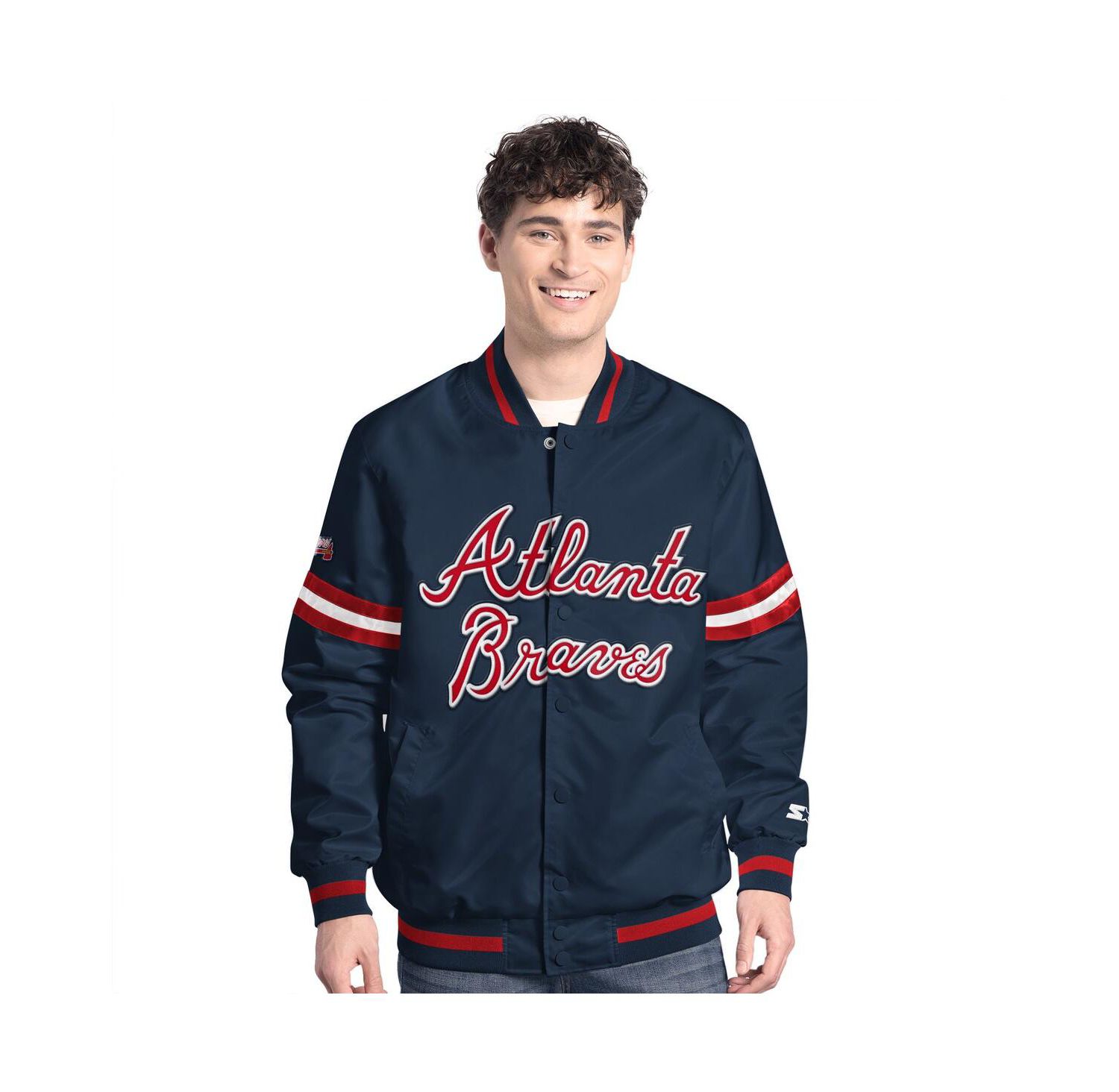 Men's Navy Atlanta Braves Scout Full-Snap Varsity Jacket