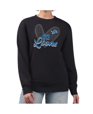 G-III 4Her by Carl Banks - Women's Black Detroit Lions Leopard Heart Pullover Sweatshirt