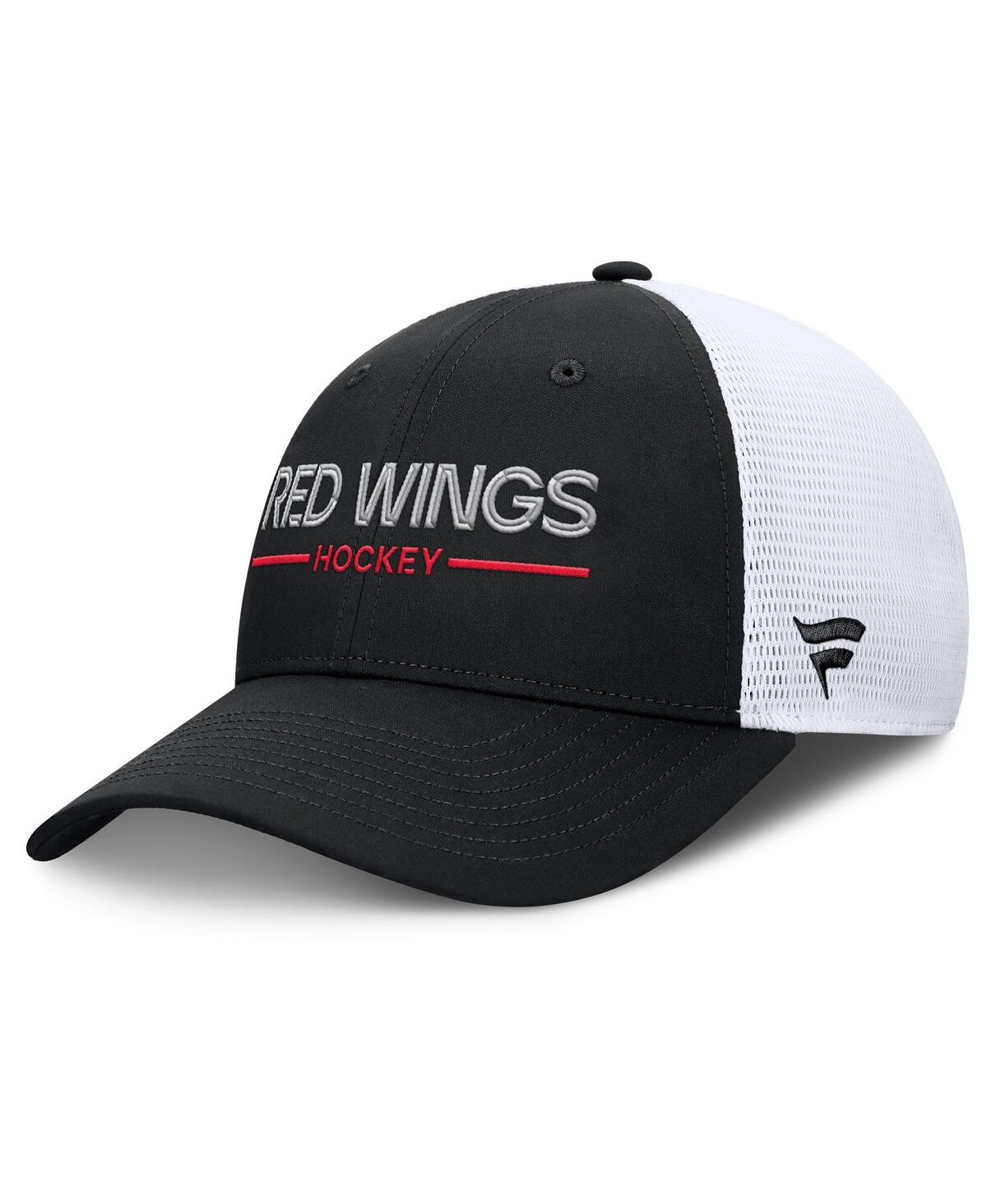 Fanatics Men's Black/white Detroit Red Wings Authentic Pro Rink Lockup Adjustable Trucker Hat In Black