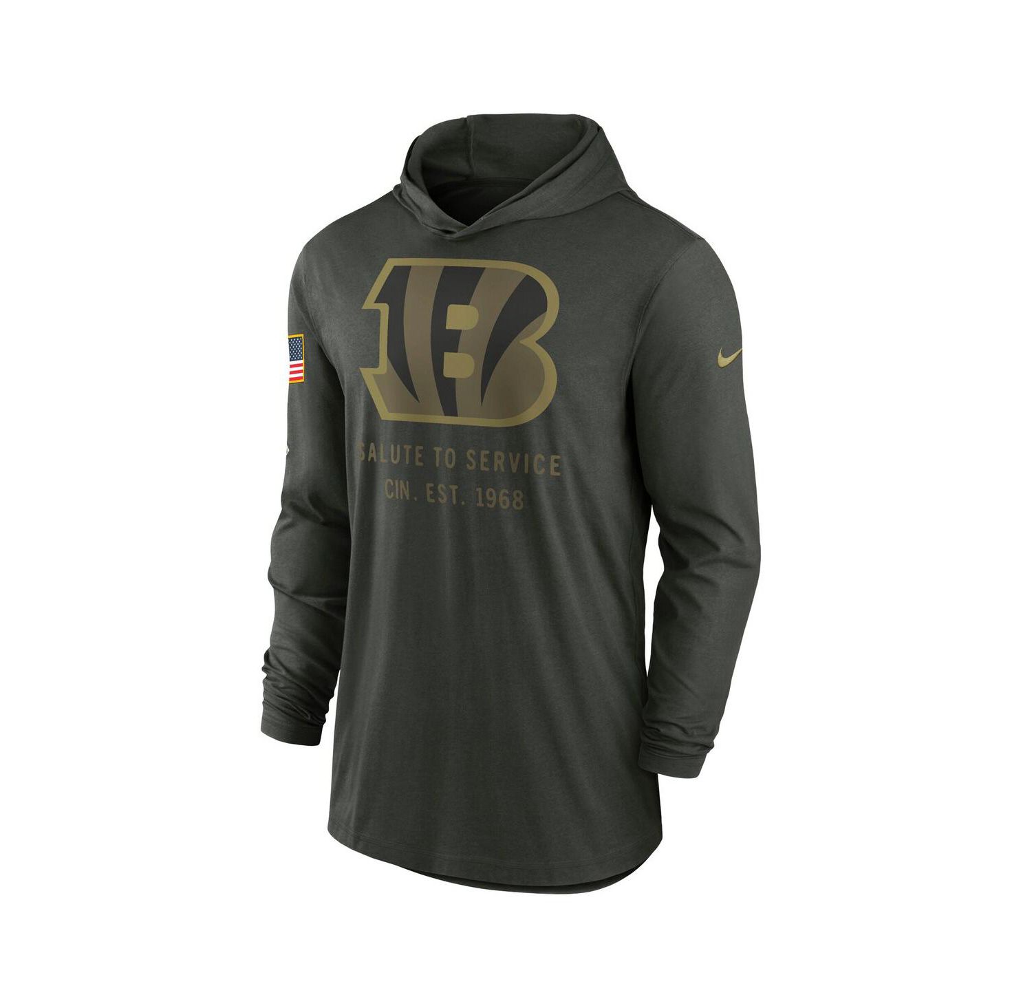 Men's Forest Green Cincinnati Bengals 2025 Salute to Service Sideline Dri-FIT Lightweight Hooded Pullover Sweatshirt