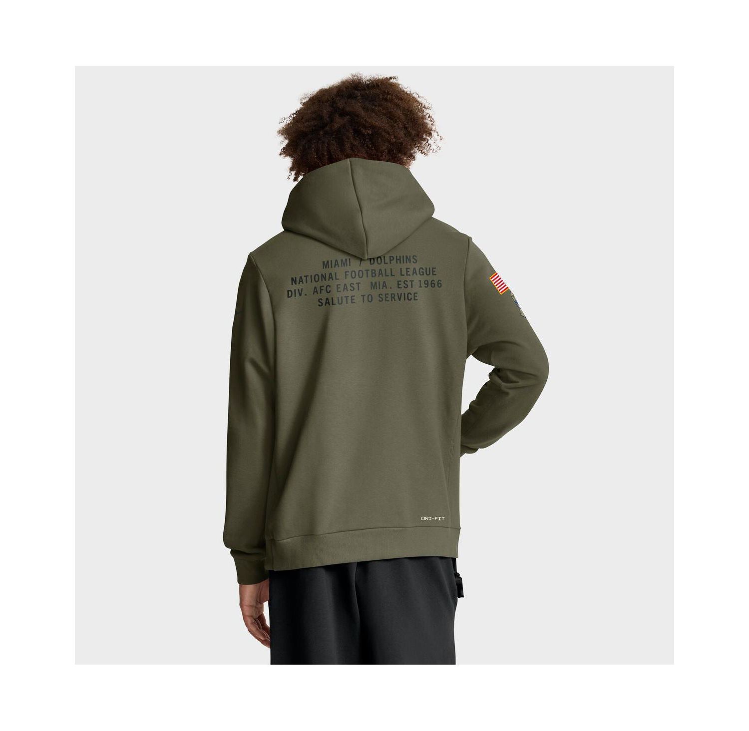 Men's Olive Miami Dolphins 2025 Salute to Service Sideline Standard Issue Dri-FIT Hoodie