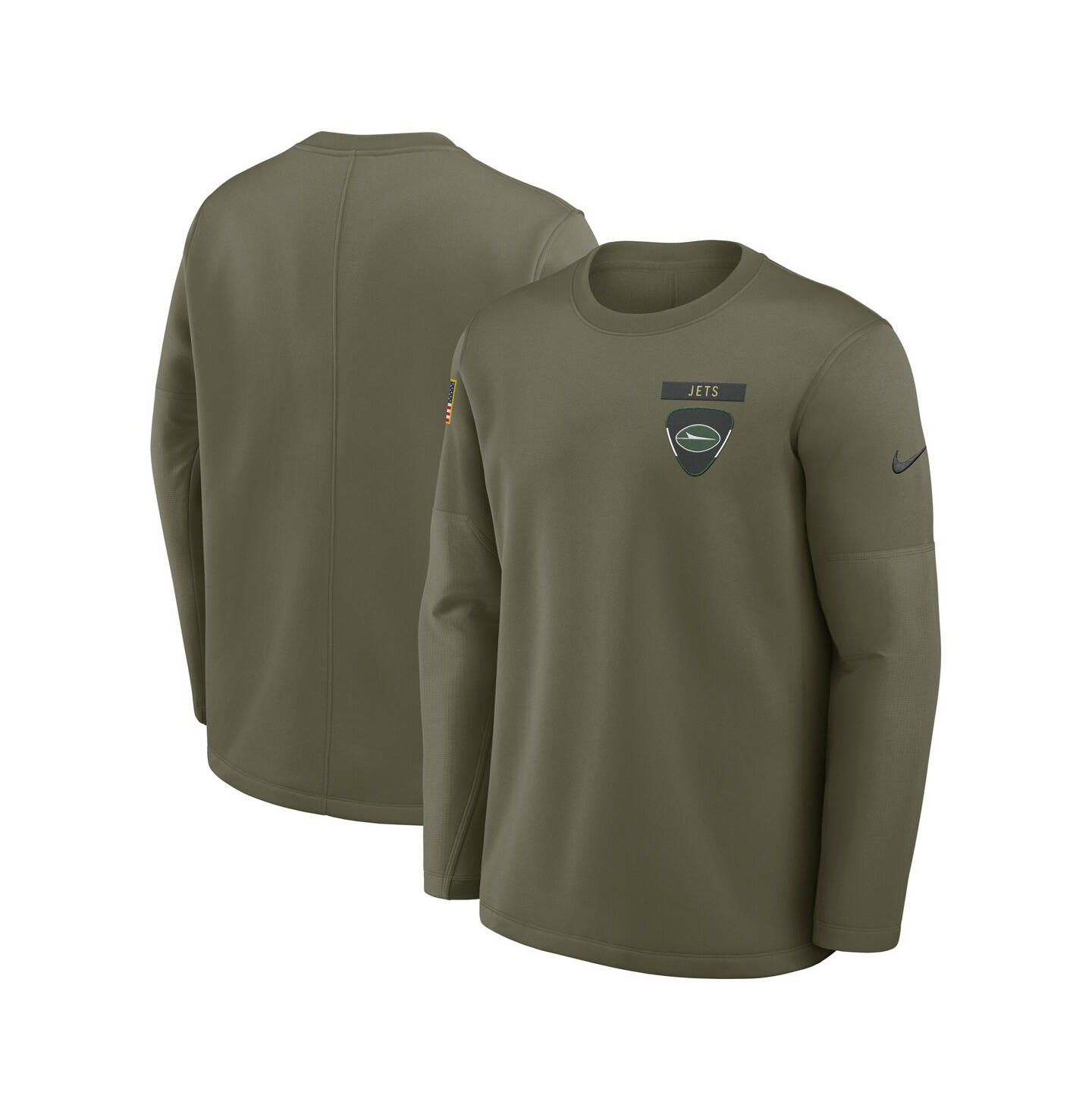 Мужская футболка Nike Olive New York Jets 2025 Salute to Service Sideline Coaches Therma-FIT Long Sleeve — фото 1