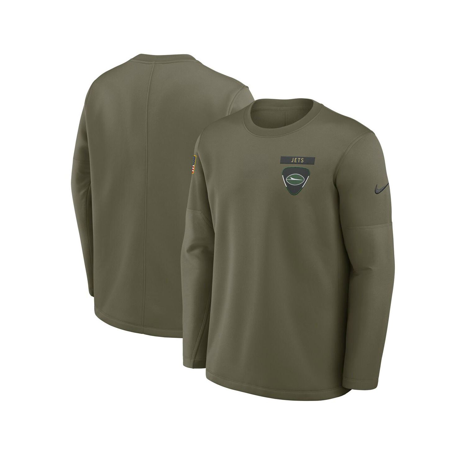 Men's Olive New York Jets 2025 Salute to Service Sideline Coaches Therma-FIT Long Sleeve T-Shirt