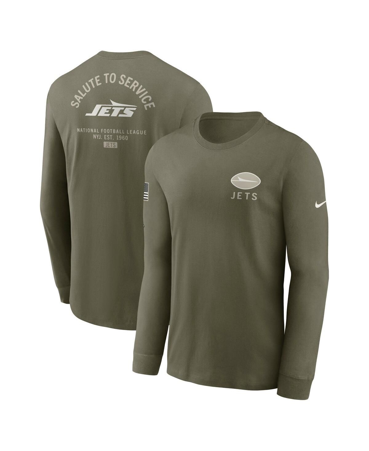 Мужская оливковая футболка New York Jets 2025 Salute to Service Sideline с длинным рукавом оливкового цвета