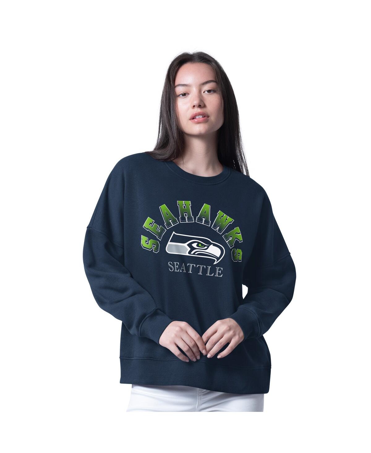 G-iii 4her By Carl Banks Women's College Navy Seattle Seahawks Oversized Feud Sweatshirt In Blue