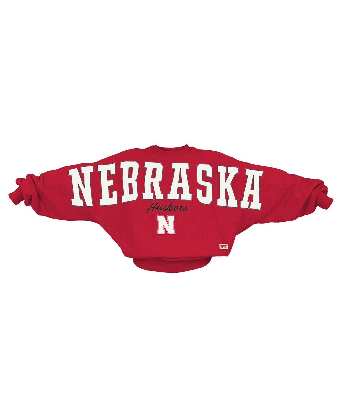 Pressbox Women's Scarlet Nebraska Huskers Flannigan Oversized Dolman Pullover Sweatshirt In Red