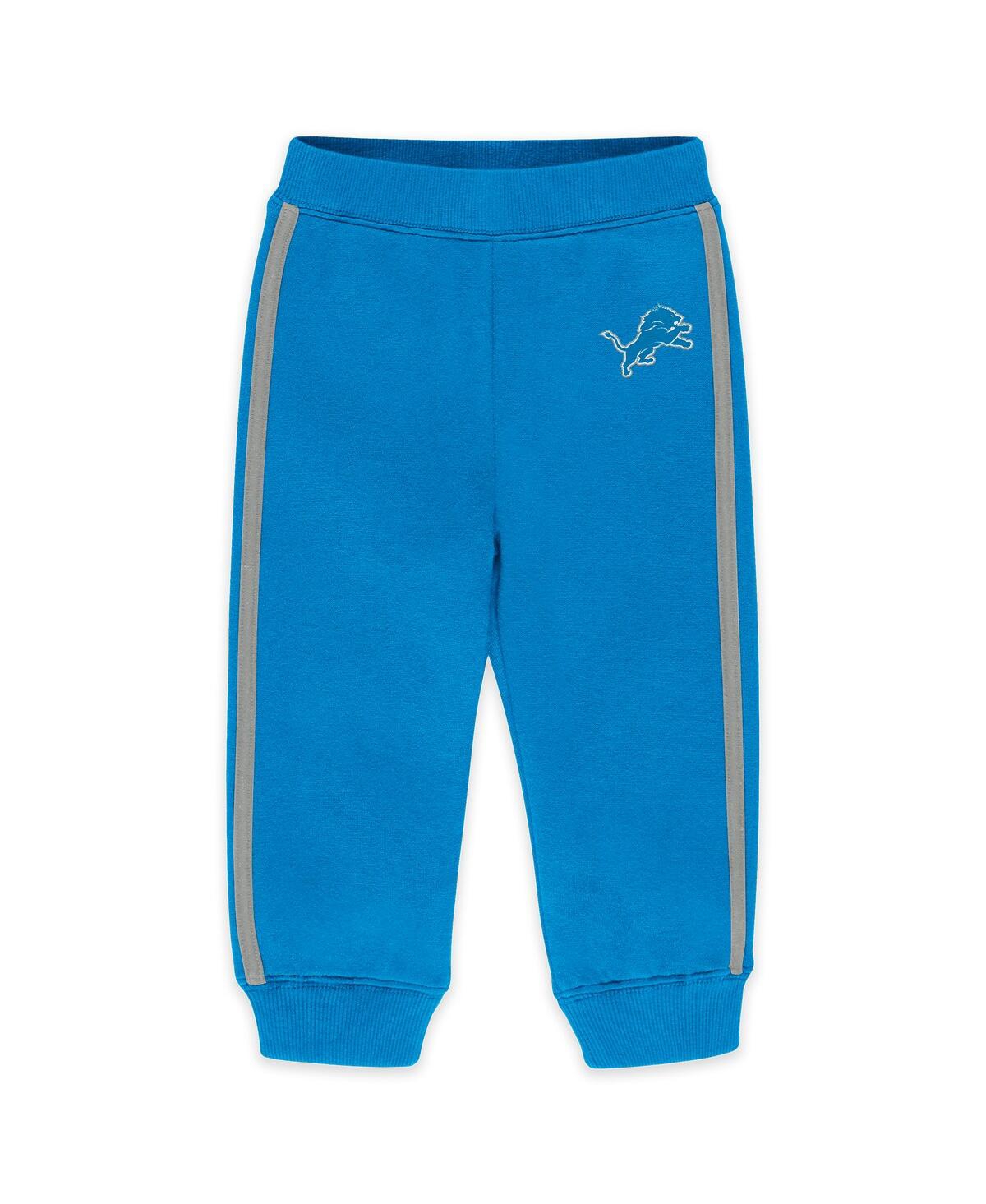Wear By Erin Andrews Baby Boys And Girls 2-piece Blue Detroit Lions Fleece Crewneck And Pants Set In Blue
