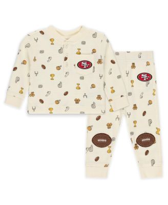 WEAR by Erin Andrews - Baby Boys and Girls Baby Boys and Girls Cream San Francisco 49ers Two-Piece Waffle-Knit Sleep Set