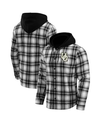 Fanatics - Men's Darius Rucker Collection by Black Oregon Ducks Plaid Flannel Quilted Full-Snap Hooded Shacket