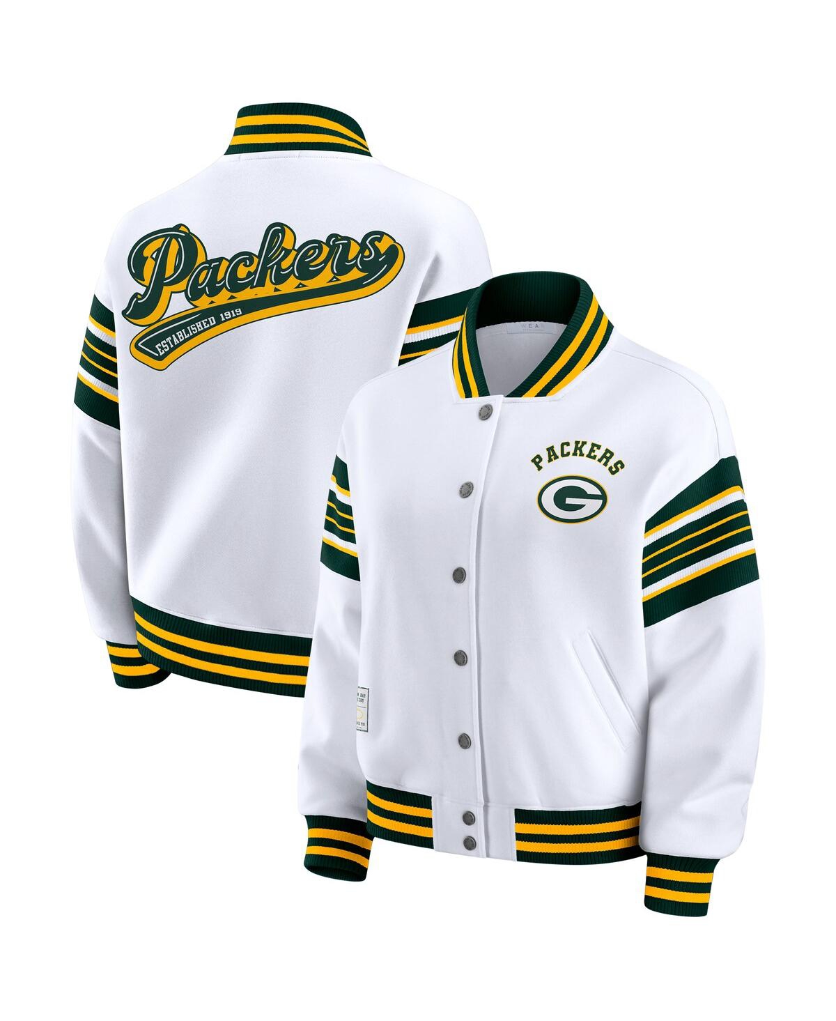 Wear By Erin Andrews Women's White Green Bay Packers Plus Size Full-snap Fleece Sweatshirt Jacket In White