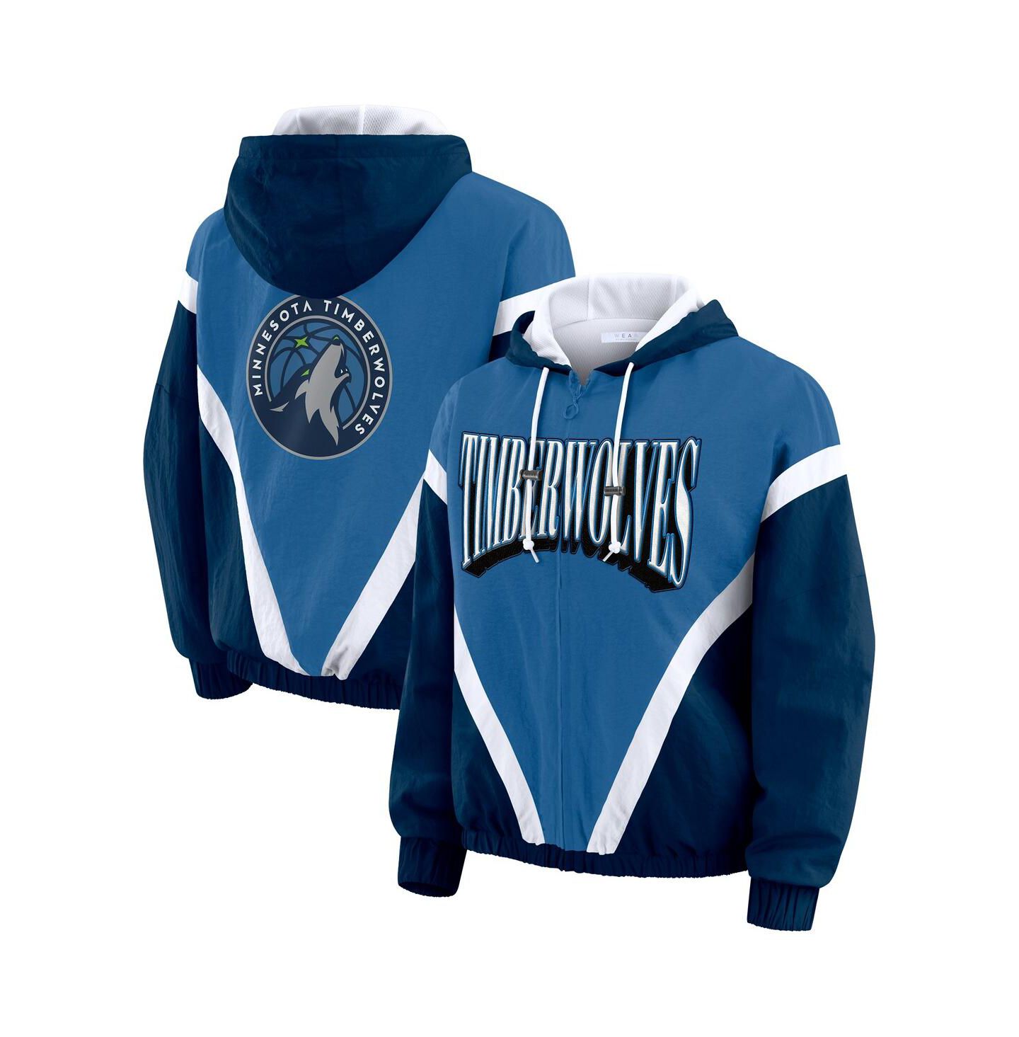 Женская куртка WEAR by Erin Andrews Blue/Navy Minnesota Timberwolves Color-Block Full-Zip Windbreaker — фото 1