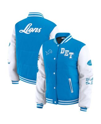 WEAR by Erin Andrews - Women's Blue Detroit Lions Varsity Full-Snap Puffer Jacket
