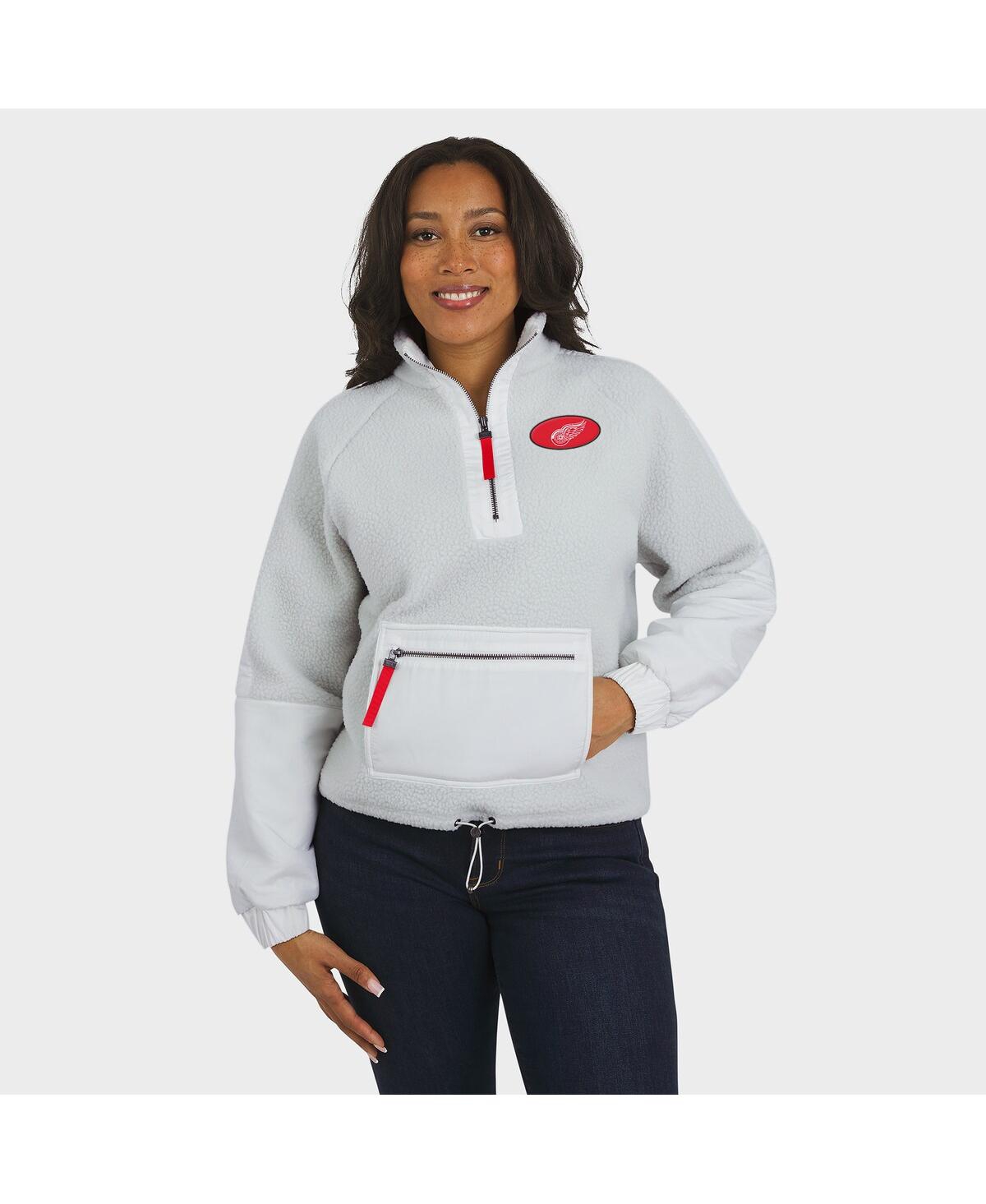Wear By Erin Andrews Women's Gray Detroit Red Wings Polar Fleece Quarter-zip Jacket In White