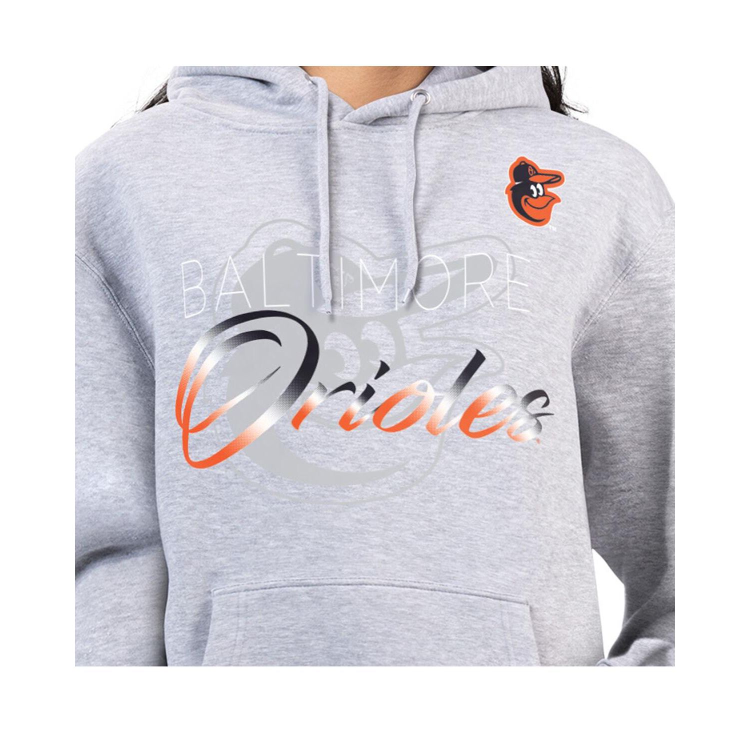 Women's Heather Gray Baltimore Orioles Shadow Logo Graphic Pullover Hoodie