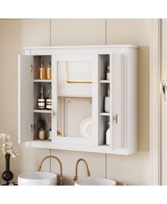 Wall-Mounted Bathroom Cabinet with Mirror and 4 Adjustable Shelves, Bathroom Storage Solution