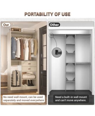 8FT Walk In Closet Organizer with 3 Shelving Towers, 2 Drawers Heavy Duty Clothes Rack