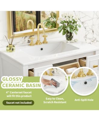 30-Inch Bathroom Vanity with Ceramic Sink Combo, Freestanding Single Vanity, 5 Drawers & Solid Wood Storage