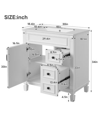 30-Inch Bathroom Vanity with Ceramic Sink, Small Bathroom Cabinet, 2 Drawers & Adjustable Storage Shelf