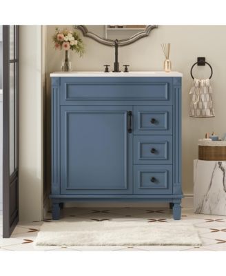 30-Inch Bathroom Vanity with Ceramic Sink, Small Bathroom Cabinet, 2 Drawers & Adjustable Storage Shelf