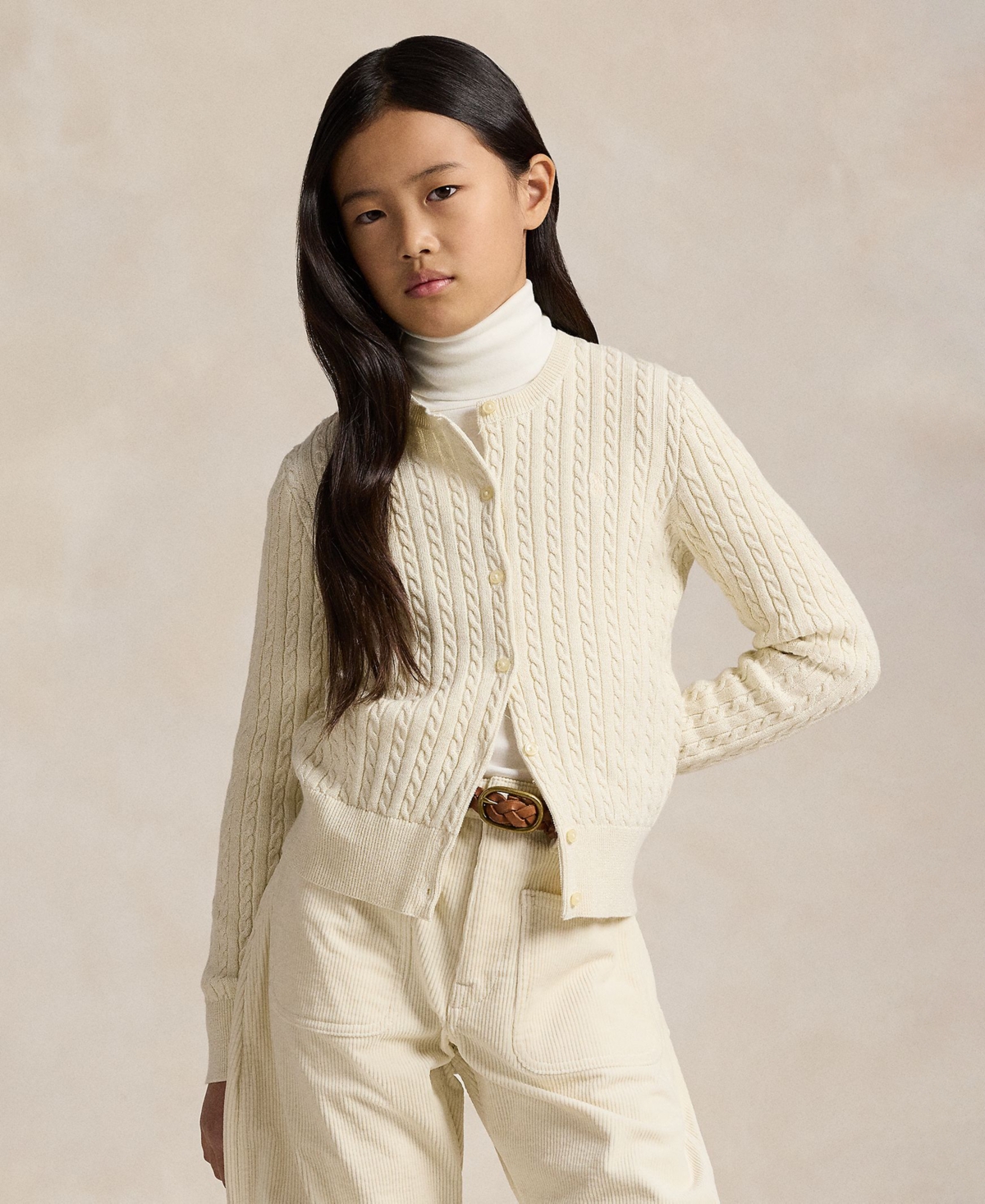 Polo Ralph Lauren Big Girls Metallic Cable Cotton-Blend Cardigan Sweater