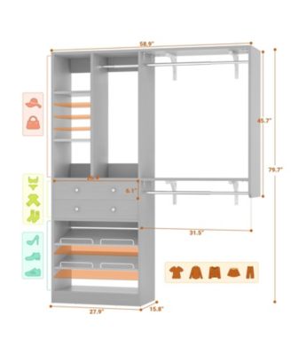 Closet System with Wooden Drawers and Two Hanging Rods