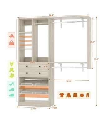 Closet System with Wooden Drawers and Two Hanging Rods