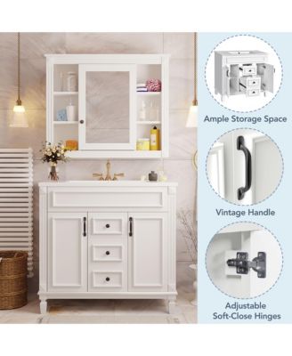 36'' Bathroom Vanity with Top Sink, Mirror Cabinet, 2 Soft Closing Doors & 2 Drawers