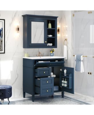 30'' Bathroom Vanity with Top Sink, Mirror Cabinet, 2 Drawers & Tip-out Drawer