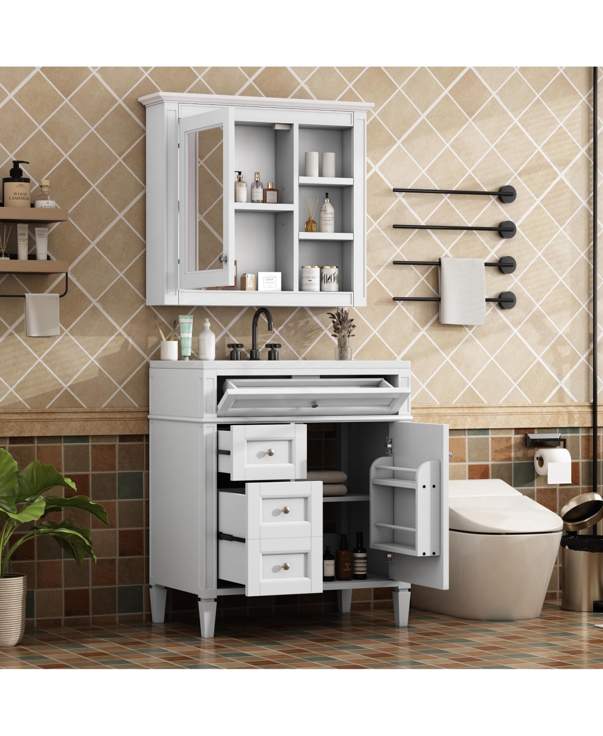 Casainc 30'' Bathroom Vanity with Top Sink, Mirror Cabinet