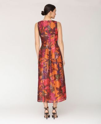 Women's Printed Sleeveless Lantern Midi Dress