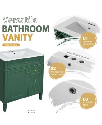 30'' Bathroom Vanity with Top Sink, Mirror Cabinet, 2 Drawers & Tip-out Drawer