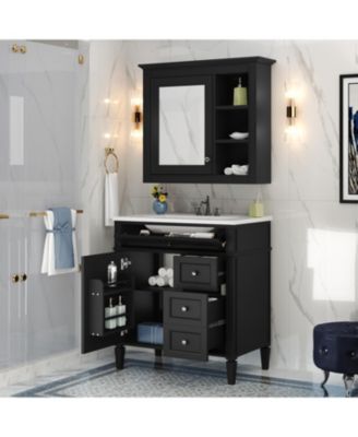 30'' Bathroom Vanity with Top Sink, Mirror Cabinet, 2 Drawers & Tip-out Drawer